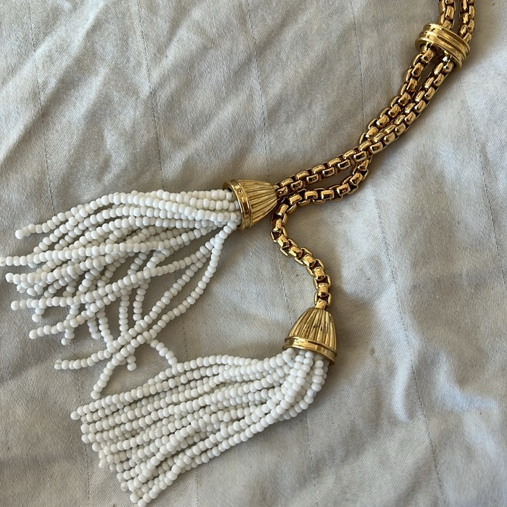 J. Crew white beaded Tassel Necklace - Picture 2 of 4